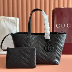 GUCCI GG MARMONT MEDIUM TOTE BAG IN BLACK LEATHER - BG217