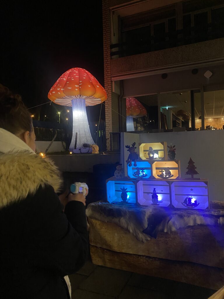 Lichtgevende paddenstoel bij avond