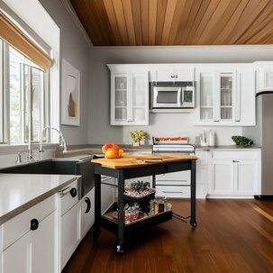 rolling island to add space in kitchen without pantry