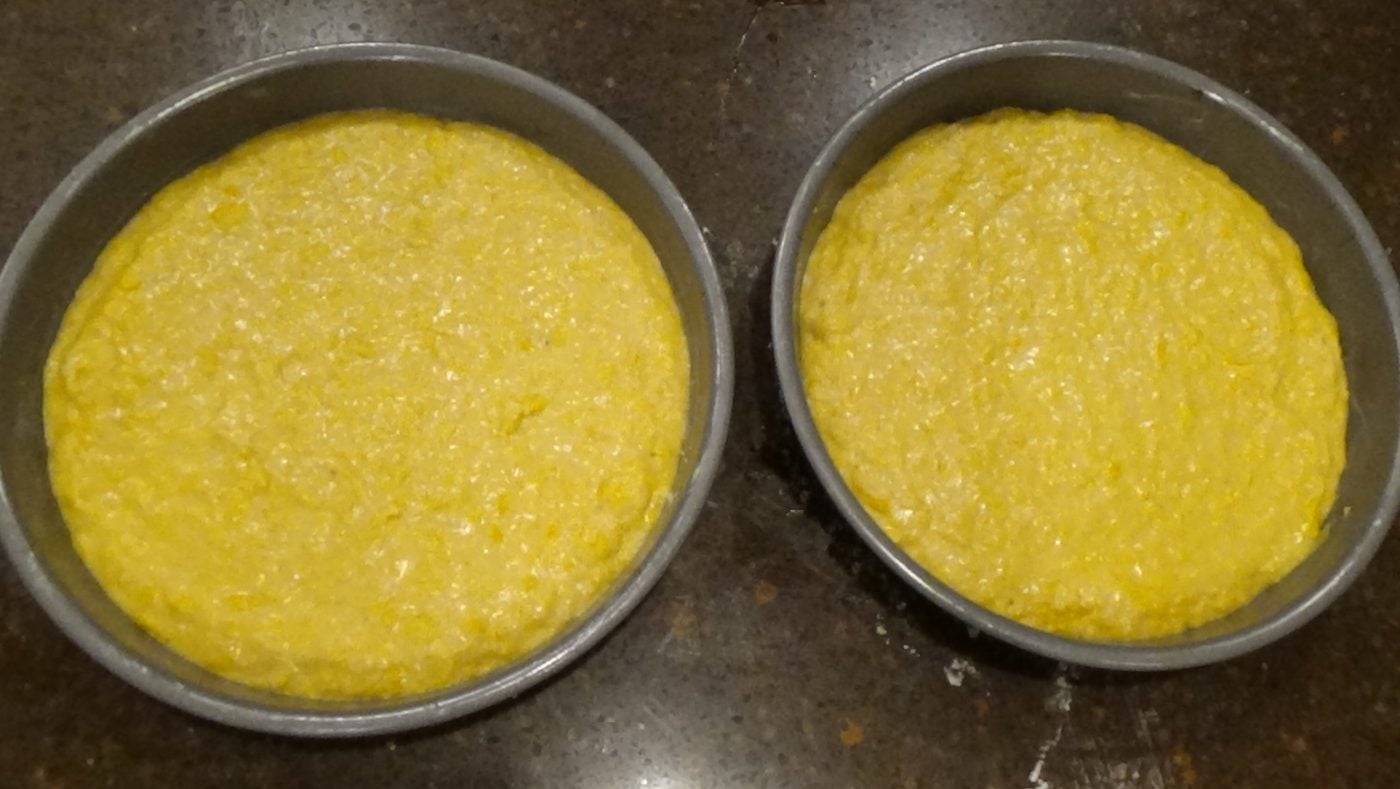 Pumpkin cake batter is ready to bake