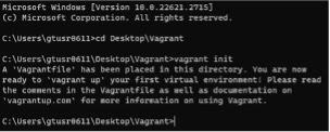 Windows komut isteminde 'vagrant init' komutunun çalıştırılması