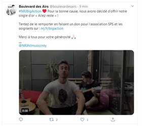 Boulevard des Airs offre son Single d'Or pour soutenir les personnels soignants