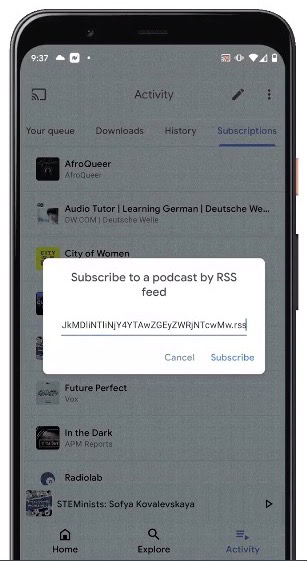 Subscribe to Private RSS Feeds on Google Podcasts