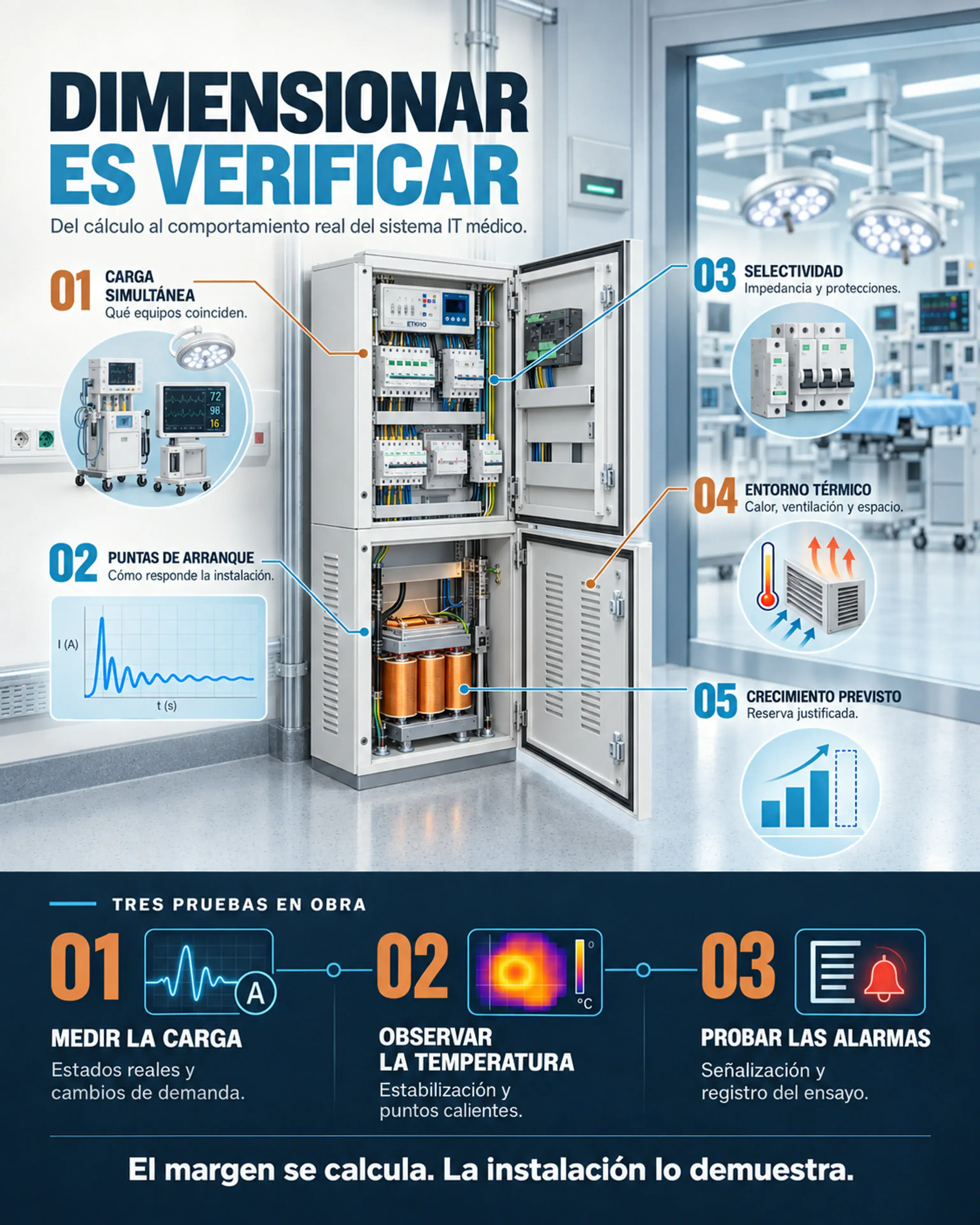 Infografía sobre dimensionado y verificación de un transformador de aislamiento médico