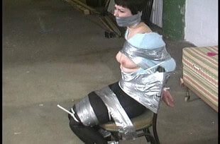 Alison in sweater and hotpants Ziptied and Duct Taped – Part 2