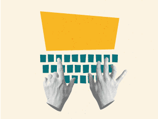 Main tapant sur un clavier stylisé