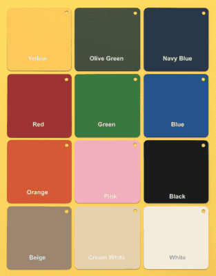 USM colour swatches: Each swatch represents a customizable colour option for Derlook’s USM-style modular cabinets.