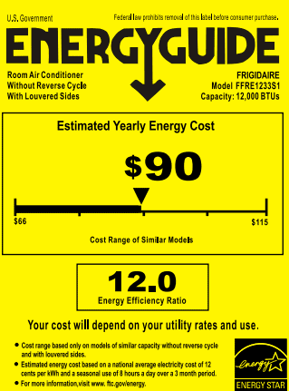 Frigidaire FFRE1233S1 Energy Guide