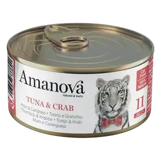 Lata de comida húmeda Amanova natural & tasty para gatos de atún y cangrejo