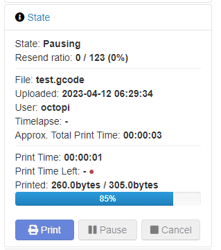 octoprint resume button inactive example