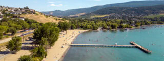 Kalamalka Lake beach and dock in Vernon BC