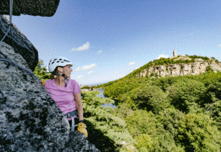 Woman Enjoying the View During Her Adventure on Mohonk's Via Ferrata
