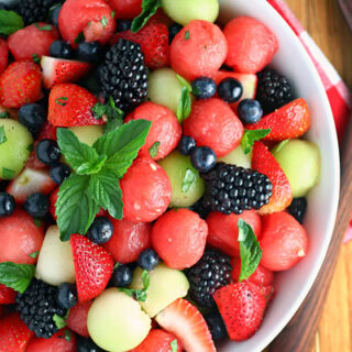 Melon Berry Fruit Salad with Honey Lime Dressing
