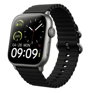 T800 Ultra 2 Smart Watch with black silicone strap, high-resolution display showing time, steps, and heart rate on a silver metal frame