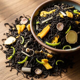 Thé Noir Bio Énergie Mangue & Agrumes : Thé Assam Énergisant, Gingembre & Citronnelle Stimulante
