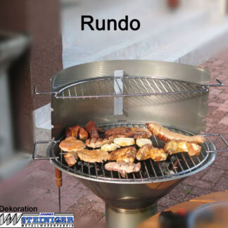Steiniger Vogtlandgrill Holzkohlegrill RUNDO mit Warmhalterost und Windfang