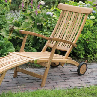 deVries Flores Deckchair – Hochwertige Gartenliege aus Teakholz mit Rädern