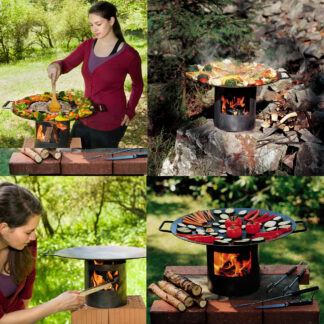 Grips Feuer Wok Campinggrill Reisegrill, Made Germany, Outdoor Grill mit Holzbox
