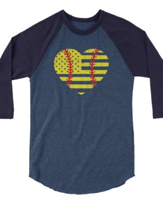softball flag usa 3/4 sleeve raglan shirt