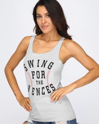 Women Tanks O-Neck Letter Baseball Printed Oversize Casual Sleeveless Tops Cropped Summer Girls Soft Casual Loose 3XL 2018