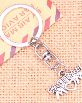 20pcs New Fashion Keychain 15x27mm baseball mom heart Pendants DIY Men Jewelry Car Key Chain Ring Holder Souvenir For Gift