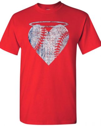Womens Vintage Angel Baseball Heart with Halo red Gildan Short-Sleeve T-Shirt