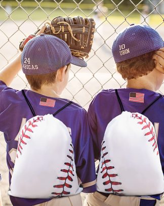 12 Pcs White Baseball Pattern Outdoor Sports Backpack Drawstring Bags Shopping Bag