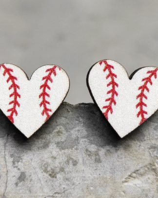 Heart Wooden Stud Earrings for Women Fashion Cool Baseball Girl Earring Accessories