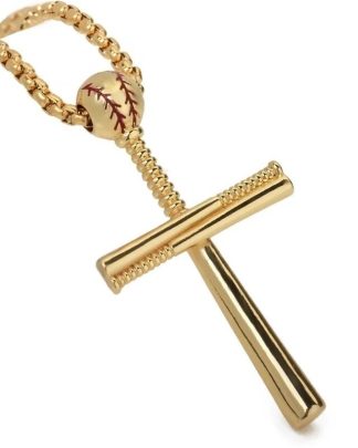 New Metal Gold-Plated Sports Baseball Bat Religious Cross Pendant Necklace For Men and Women's Necklaces Sliding Metal Necklace