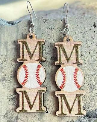 Wooden Letter Baseball Mom Earrings for Women 2024 Mama Gifts Sport