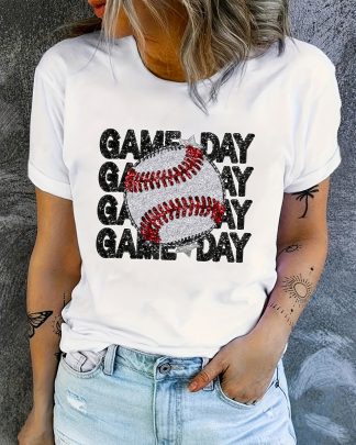 Women's Baseball Graphic Print T-shirt - Short Sleeve Casual Top for Summer & Spring