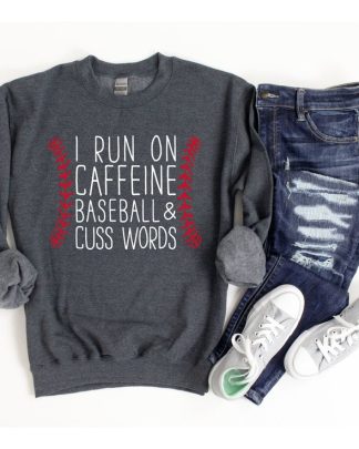 Baseball Sweatshirts & Shirts for Women Trendy Baseball Mom Apparel  Caffeine & Cuss Words Tee