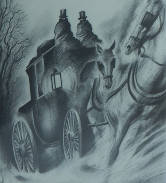 black and white illustration of The Phantom Coach