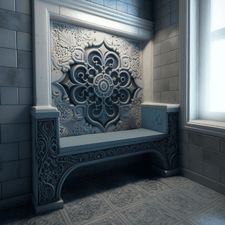 shower bench built into wall of shower