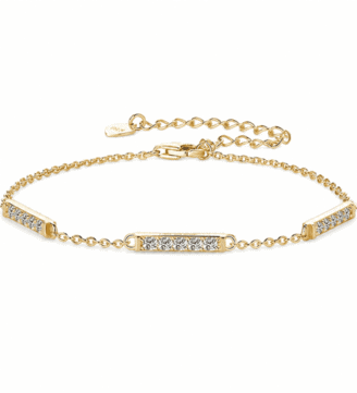 GLAMAVERA Halvane moissanite station bracelet in 14K gold-plated 925 sterling silver on a white background