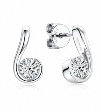 Nerine Studs moissanite curl earrings in 925 sterling silver, front and back view