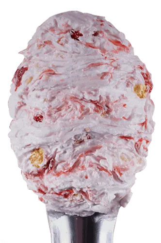 colher com sorvete de massa rosa e vermelho no sabor de cheese cake de morango