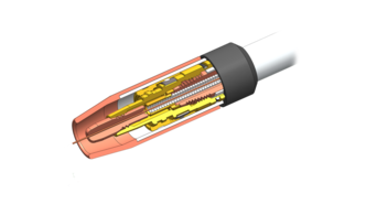 Illustration of nozzle cutaway showing an AccuLock S contact tip