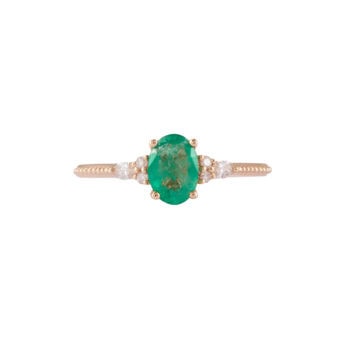 Oval Cut Emerald Diamond Engagement Ring - Cloris