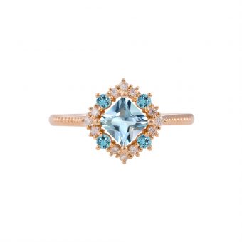 Square Princess Cut Aquamarine Ring - Kate