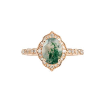 Oval Floral Vintage Moss Agate Ring - Maple