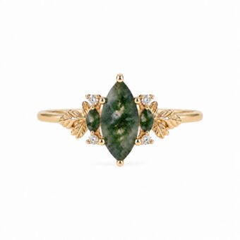 Secret Garden Ring in Marquise Cut Moss Agate - Jasmine