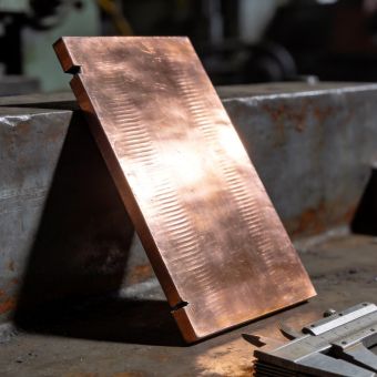 Copper plate blank with cut edges ready for industrial fabrication
