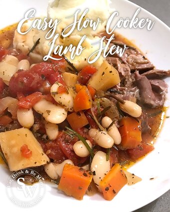 Easy Slow Cooker Lamb Stew with fresh herbs and lots of vegetables