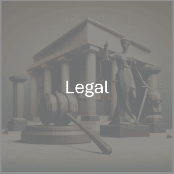 Illustration of a legal theme featuring a courthouse, gavel, and Lady Justice statue representing law and compliance.
