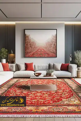 فرش ماشینی تندیس قرمز در دکوراسیون مدرن