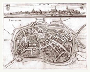 Museumkwaliteit reproductie van de historische stadsplattegrond van Bolsward uit 1664 door Haackma Gravius