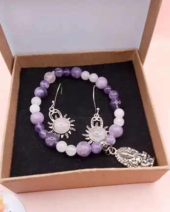 Parure Sérénité & Douceur : bracelet multi-pierres & boucles d&rsquo;oreilles