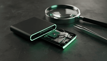 Geöffnete Hardware-Wallet mit verstecktem Fremdchip – Symbolbild zum Lieferketten-Angriff auf Ledger-Geräte von CryptoBilis