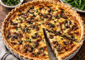 Mushroom, caramelised onion and thyme quiche